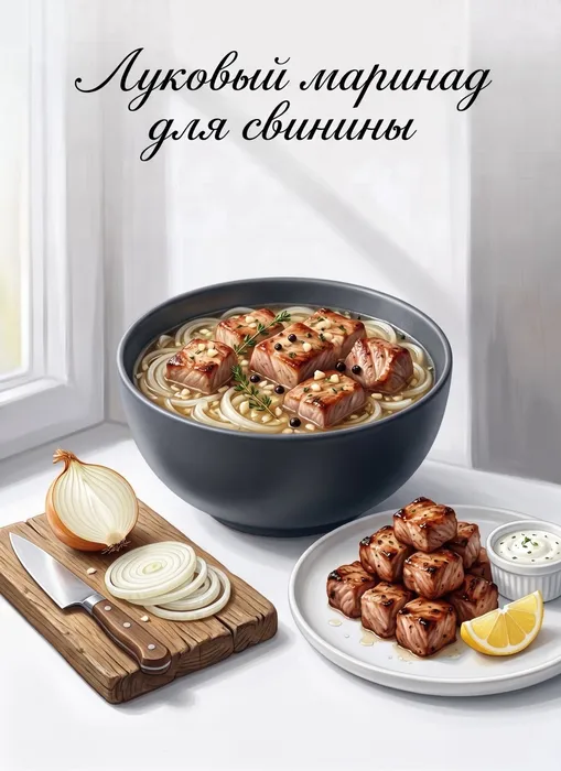Луковый маринад для свинины. Фото сгенерировано нейросетью Nano Banana