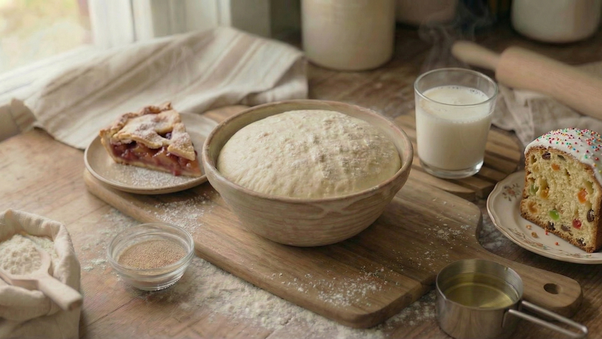 Сдобное дрожжевое тесто. Фото сгенерировано нейросетью Nano Banana