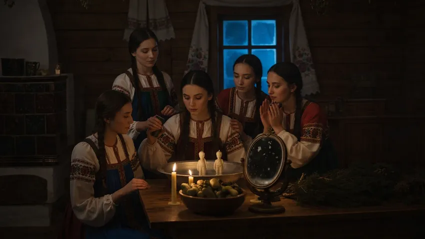 На Руси незамужние девушки гадали на суженого. Фото сгенерировано нейросетью Nano Banana