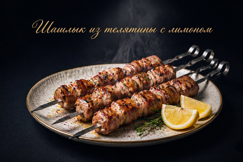 Шашлык из телятины с лимоном. Фото сгенерировано нейросетью GPT Images