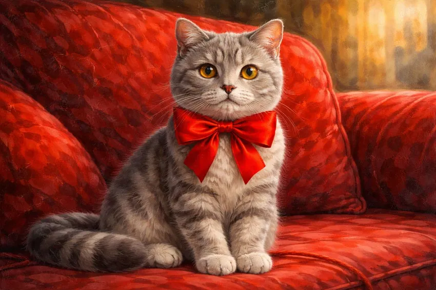 Шотландская прямоухая (скоттиш-страйт). Коллаж: Гавришева Анна, фото сгенерировано нейросетью GPT Image