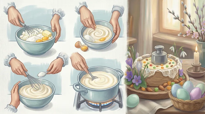 Заварная творожная пасха. Коллаж: Сорокина Екатерина, фото сгенерировано нейросетью Nano Banana