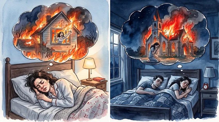 К чему снится пожар женщине. Фото сгенерировано нейросетью Nano Banana