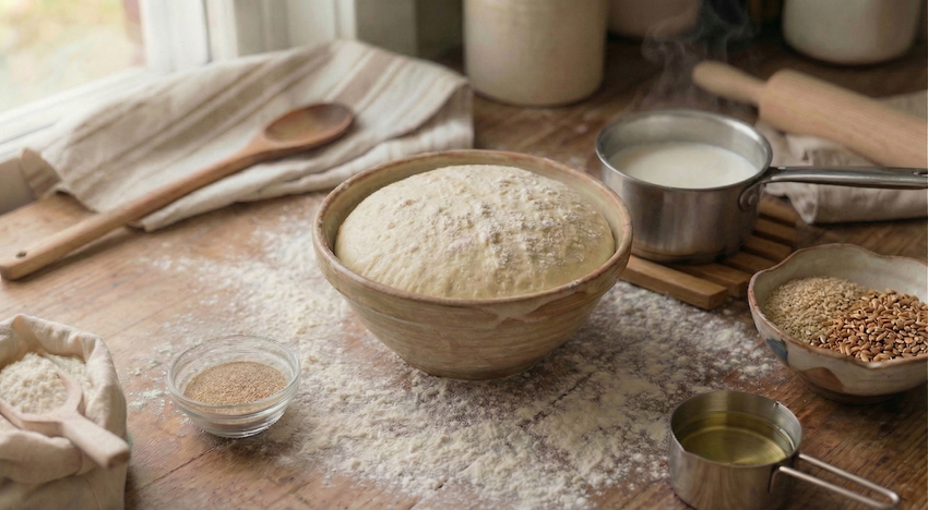 Быстрое дрожжевое тесто. Фото сгенерировано нейросетью Nano Banana