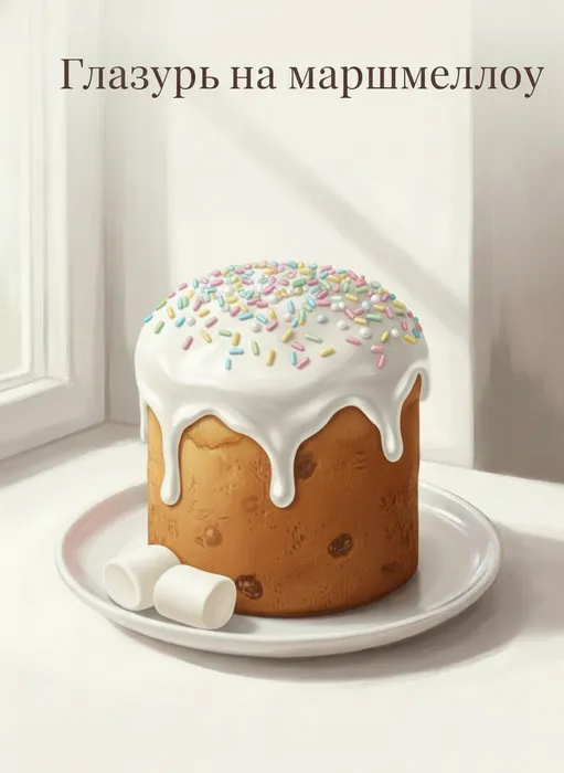 Глазурь на маршмеллоу для кулича. Фото сгенерировано нейросетью Nano Banana