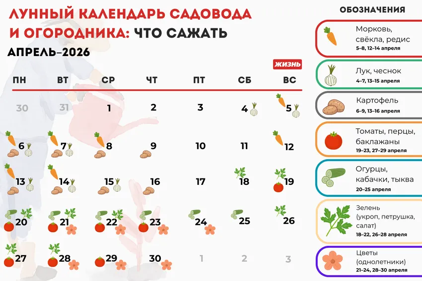 Лунный календарь садовода и огородника: что сажать в апреле 2026 года. Коллаж: Гавришева Анна