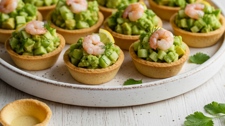 Тарталетки с авокадо, творожным сыром и креветками. Фото сгенерировано нейросетью Nano Banana