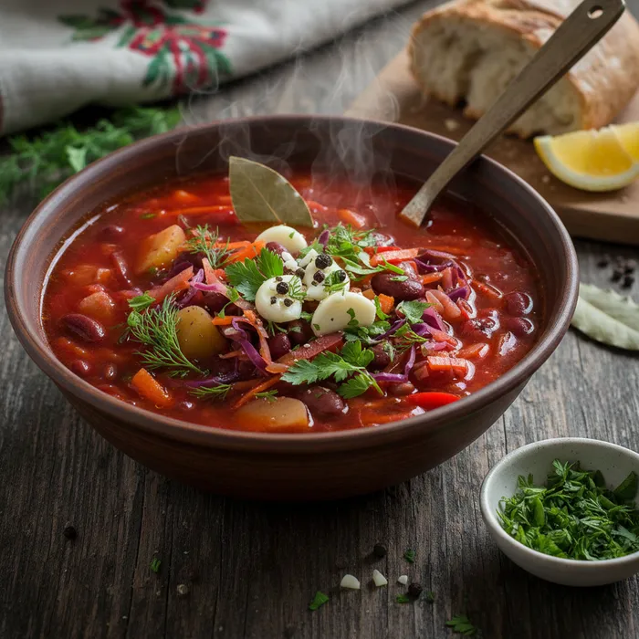 Постный борщ с овощами. Фото сгенерировано нейросетью Nano Banana