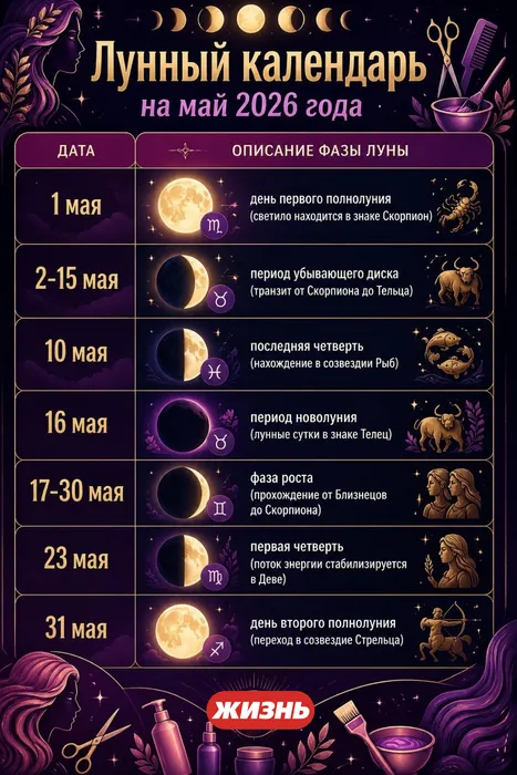 Лунный календарь на май 2026 года. Коллаж: Сорокина Екатерина 