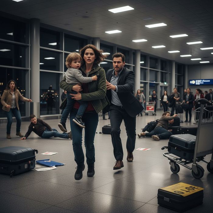 В Пулково бывшая жена украла сына у мужчины, пока он отбивался от ее любовника. Фото сгенерировано нейросетью Perplexity по материалам статьи.