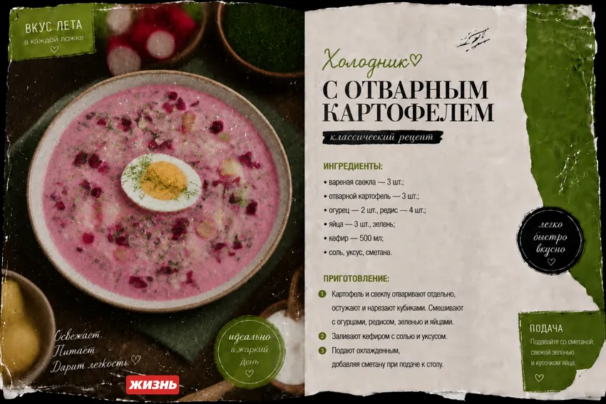 Холодник с отварным картофелем. Коллаж: Сорокина Екатерина
