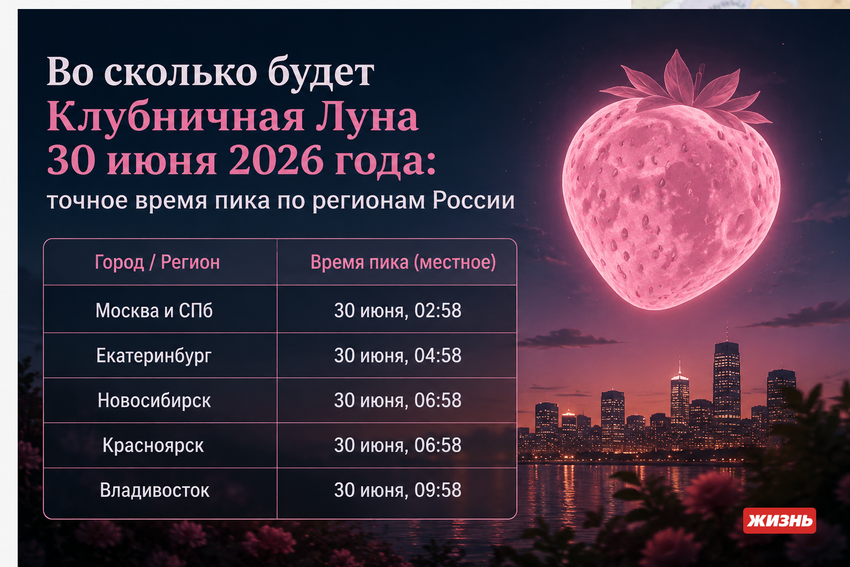 Во сколько будет Клубничная Луна 30 июня 2026 года. Коллаж: Сорокина Екатерина